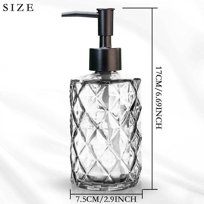 Ulable 2Pcs Clear Glass Soap Dispenser with Pump, 11oz Diamond Design Refillable Soap Dispenser for Hand Wash, Dish Wash for Dishwashing Liquid, Lotions, Essential Oil - Image 2